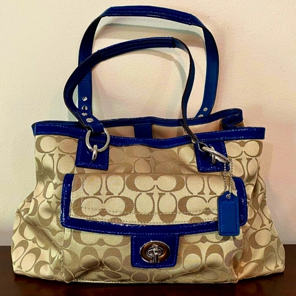 Coach Handbags - Coach F19043 Khaki/navy Penelope Signature Satchel Handbag